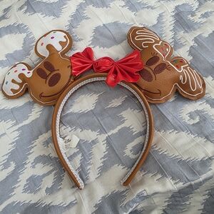 Disney Gingerbread Minnie Ear Headband with Red Bow